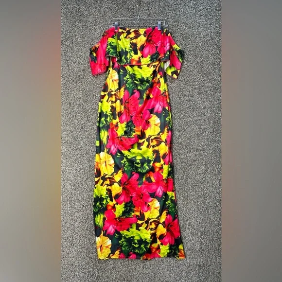 NWOT Off Shoulder Hawaiian Floral Bodycon Maxi Dress Size 2XL - Picture 3 of 5